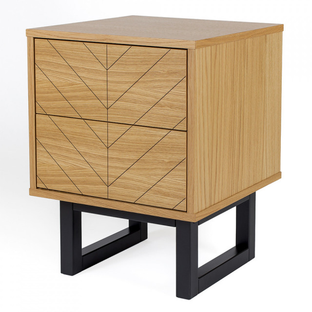 Noptiera maro/neagra din lemn Camden Herringbone Woodman