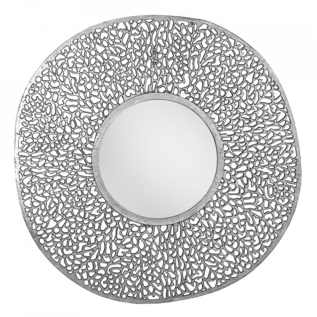 Oglinda rotunda argintie din aluminiu 112 cm Leaf The Home Collection