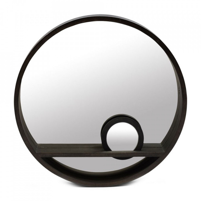 Oglinda rotunda neagra din lemn de mango si sticla 56 cm Sareno Riviera Maison