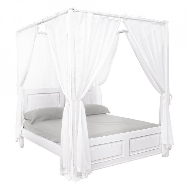 Pat cu baldachin alb/maro din lemn 175x209 cm Colette Bizzotto