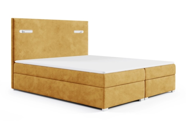 Pat galben din catifea 182x210 cm Axel LED Boxspring FURPOL