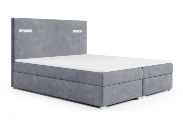 Pat gri din catifea 162x210 cm Axel LED Boxspring FURPOL