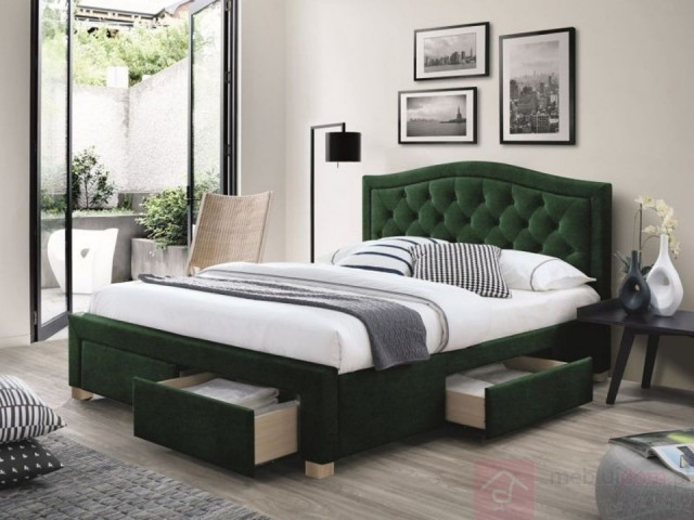 Pat verde din catifea si lemn 165x217 cm Electra Green The Home Collection