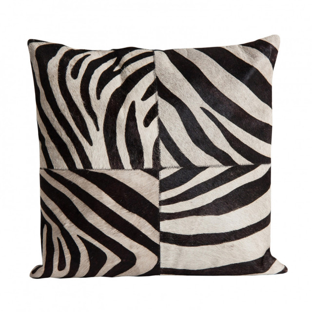 Perna patrata alba/neagra din bumbac si piele 45x45 cm Azalea Vical Home