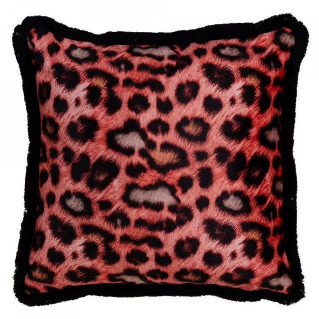 Perna patrata portocalie din catifea 45x45 cm Leopard The Home Collection