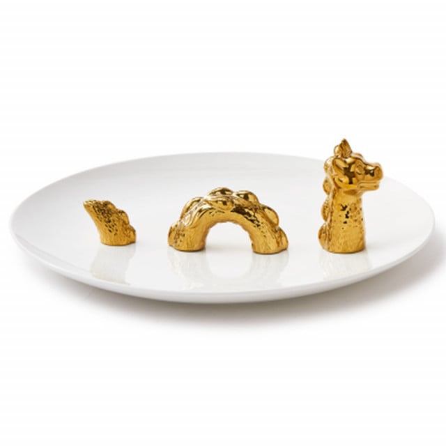 Platou decorativ alb/auriu din ceramica 40 cm Dragon Pols Potten