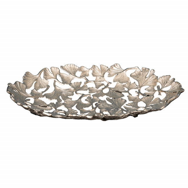Platou decorativ argintiu din aluminiu Ginkgo Leaf The Home Collection