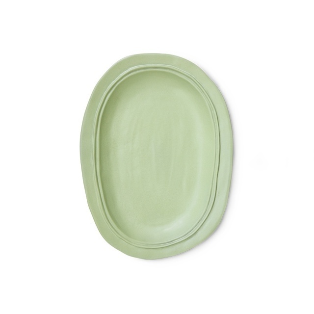 Platou oval verde menta din ceramica 28x38 cm New classics HKliving