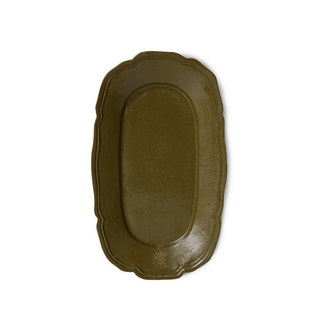 Platou oval verde oliv din metal 13x23 cm New classics HKliving