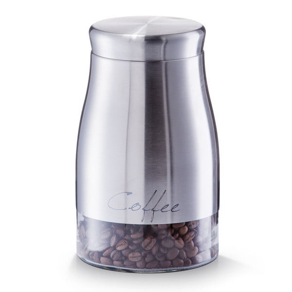 Recipient cu capac pentru cafea argintiu din sticla si metal 1,3 L Storage Jar Coffee Zeller