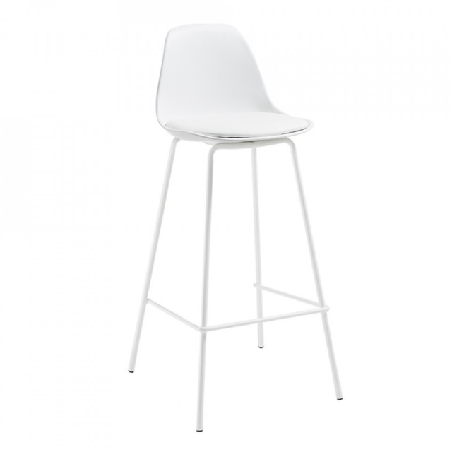 Scaun bar alb din piele ecologica si otel Brighter Kave Home