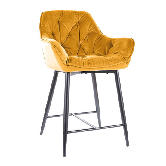 Scaun bar galben curry din catifea si metal Cherry H-2 The Home Collection