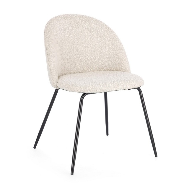 Scaun dining ivoriu/negru din textil Tanya Boucle Bizzotto