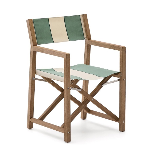 Scaun pliabil exterior verde/crem din textil Vilara Kave Home