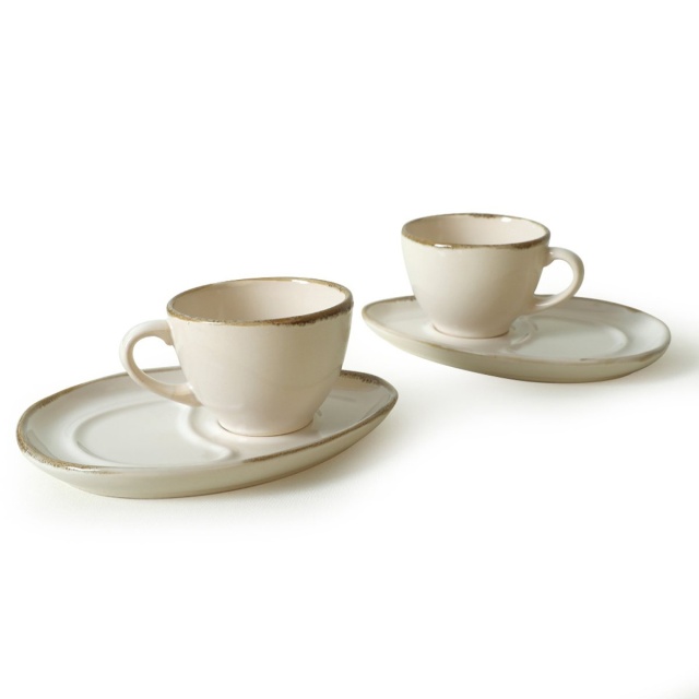 Set 2 cesti cu farfurioare crem din ceramica 215 ml Dov The Home Collection