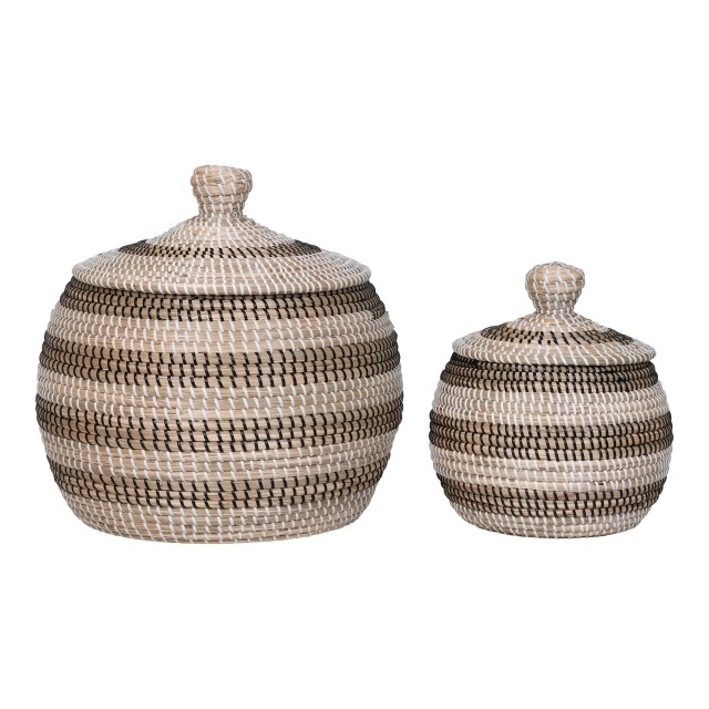 Set 2 cosuri cu capac multicolore din fibre naturale Ipoh House Nordic