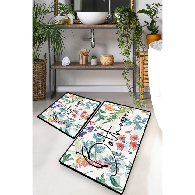 Set 2 covorase de baie multicolore din fibre sintetice Flower The Home Collection