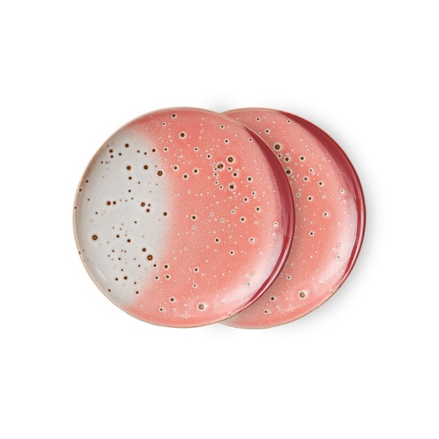 Set 2 farfurii pentru desert roz din ceramica 18 cm 70s Lychee HKliving
