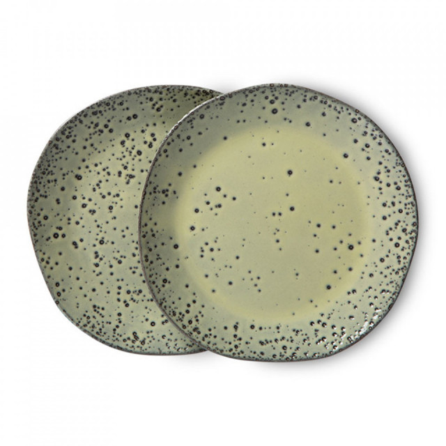 Set 2 farfurii pentru desert verzi din ceramica 16 cm 70s HKliving