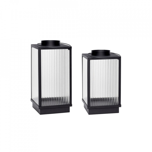 Set 2 felinare transparente/negre din metal Ripple Hubsch