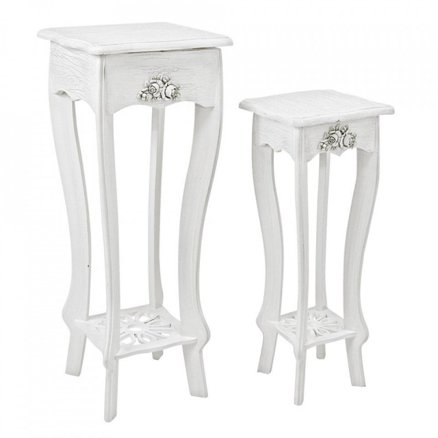 Set 2 mese laterale albe/gri din plastic Blanc Bizzotto