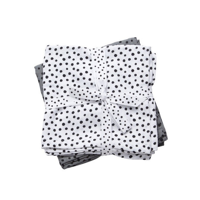 Set 2 museline gri din bumbac pentru bebelusi 70x70 cm Dots Grey Done by Deer