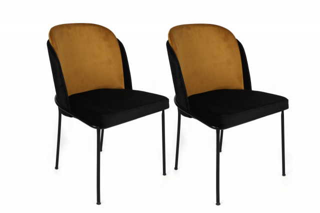 Set 2 scaune dining galben mustar/negre din catifea Dore The Home Collection
