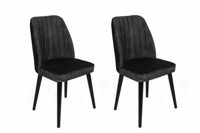 Set 2 scaune dining gri antracit/negre din catifea Alfa The Home Collection