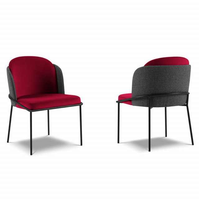 Set 2 scaune dining rosii/negre din catifea si textil Limmen Besolux