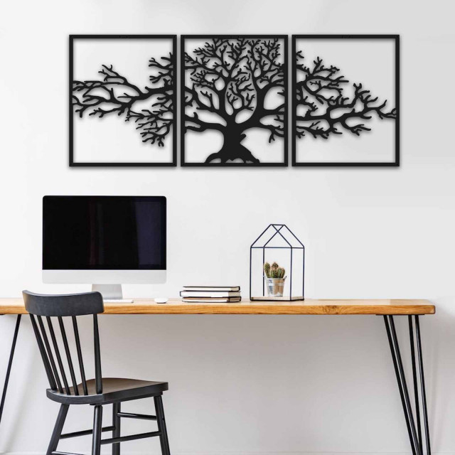 Set 3 decoratiuni de perete negre din metal 40x49 cm Tree The Home Collection