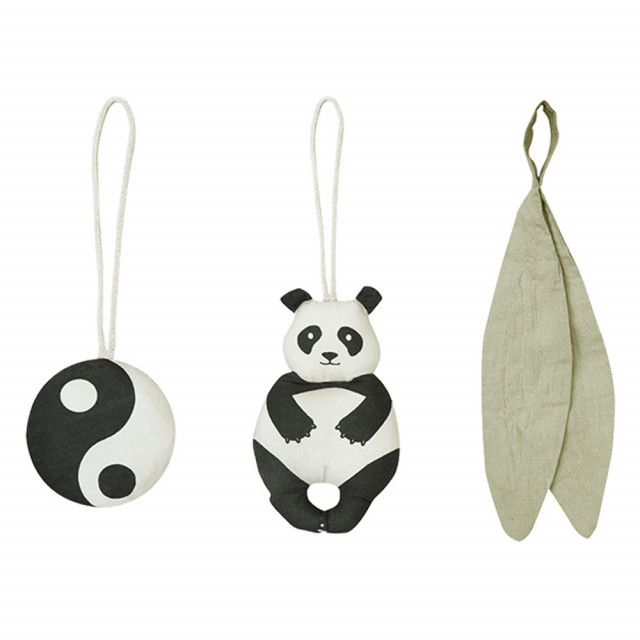 Set 3 decoratiuni suspendabile multicolore din bumbac organic Panda Lorena Canals