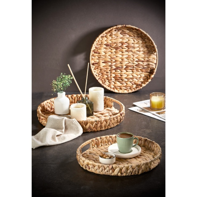 Set 3 tavi rotunde maro din fibre naturale Hasir Round The Home Collection