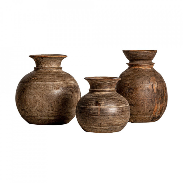 Set 3 vaze decorative maro din lemn de mango Tamina Vical Home