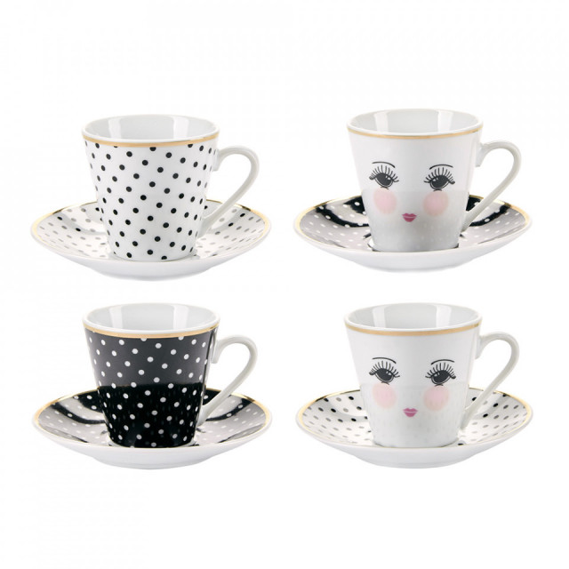 Set 4 cesti si farfurii multicolore din ceramica 8x6 cm Me Miss Etoile