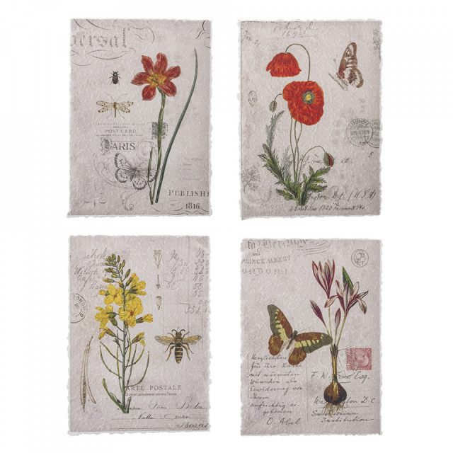 Set 4 postere multicolore din hartie Fribo Floral Creative Collection