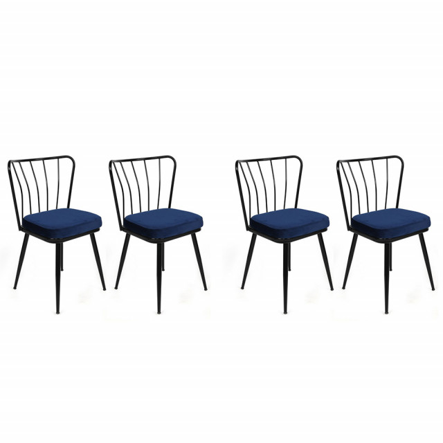 Set 4 scaune dining albastru inchis/negre din catifea Yildiz The Home Collection