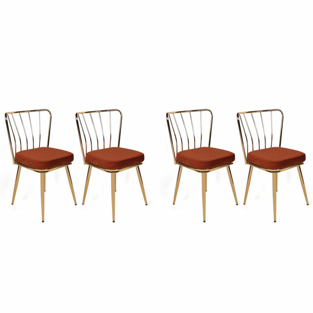 Set 4 scaune dining rosu inchis/auriu din catifea Yildiz The Home Collection