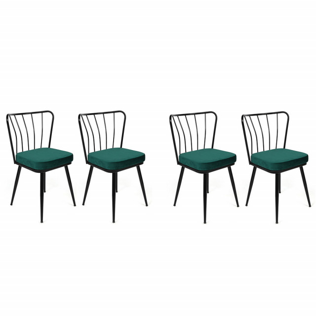 Set 4 scaune dining verde/negru din catifea Yildiz The Home Collection