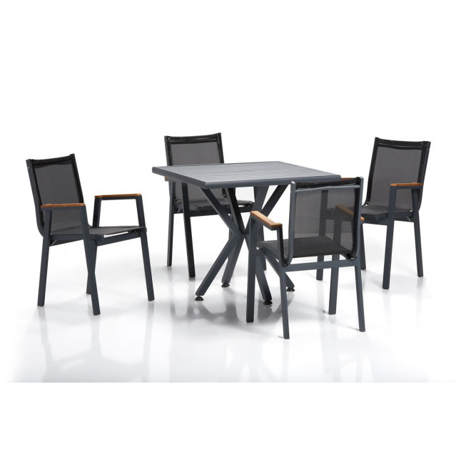 Set 4 scaune si masa dining gri/neagra din metal Samara The Home Collection