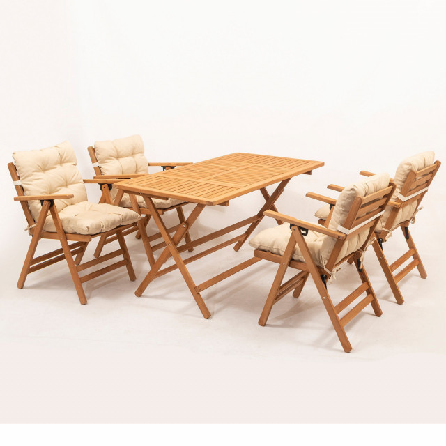 Set 4 scaune si masa dining maro din lemn My009 V2 The Home Collection