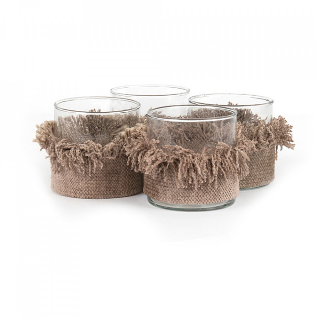 Set 4 suporturi lumanare maro din sticla si catifea 8 cm My Gee Bazar Bizar