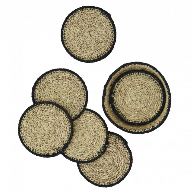 Set 6 coastere maro/negre din fibre naturale Stana Madam Stoltz