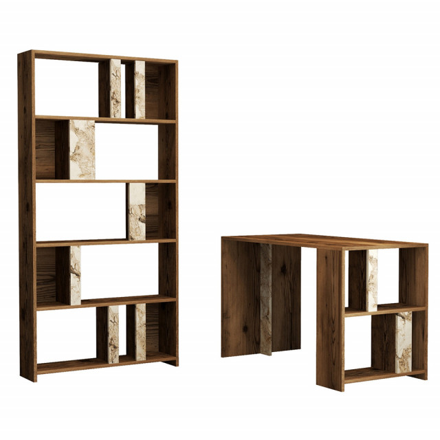 Set birou cu etajera maro/alb din lemn Lima Marble The Home Collection