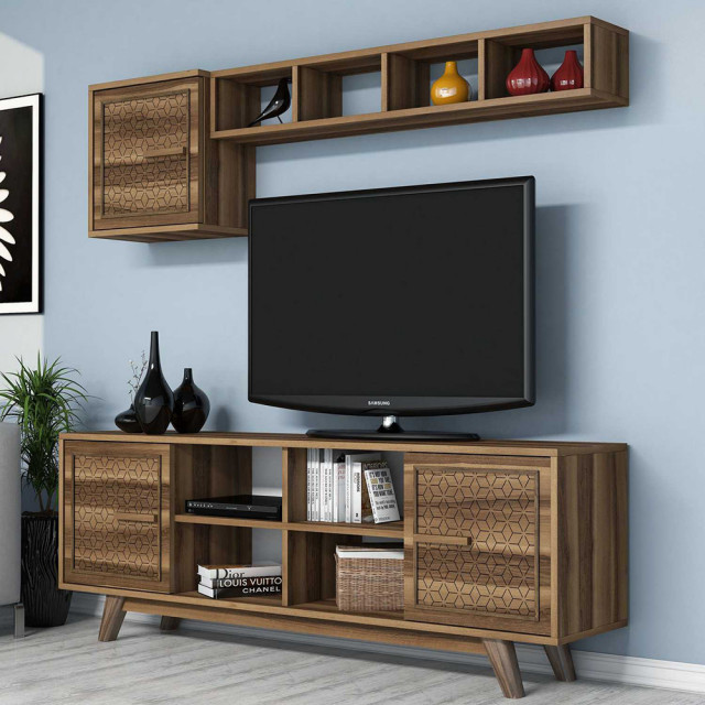 Set comoda TV, raft si dulap maro din lemn Ayla The Home Collection