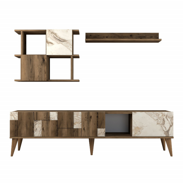 Set comoda TV si 2 rafturi maro/alb din lemn Madrid The Home Collection