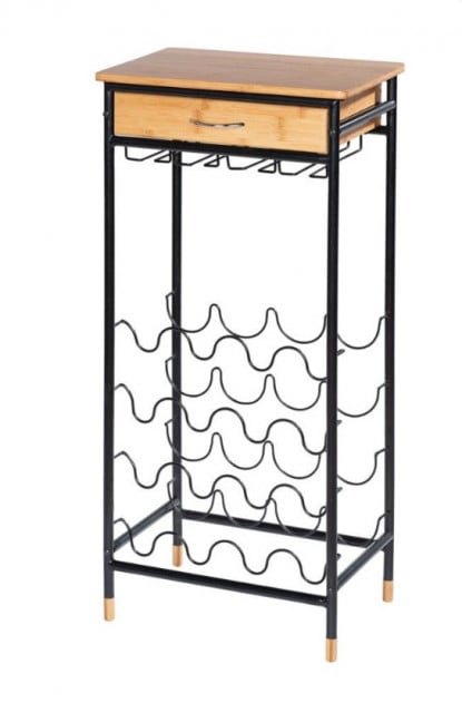 Suport negru/maro din metal si lemn pentru 16 sticle Wine Rack Big Wenko