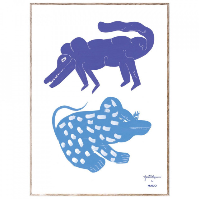 Tablou cu rama din lemn de stejar 50x70 cm Two Creatures Blue Paper Collective