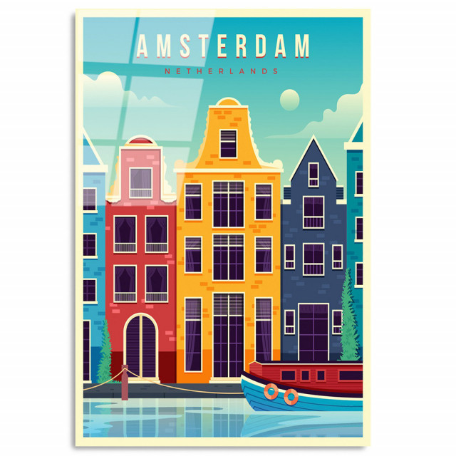 Tablou multicolor din sticla 30x45 cm Amsterdam The Home Collection
