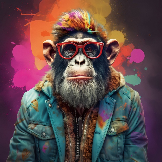 Tablou multicolor din sticla 80x80 cm Monkey Ter Halle
