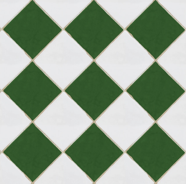 Tapet alb/verde din hartie cu fibre de nailon Checkered Tiles Rebel Walls